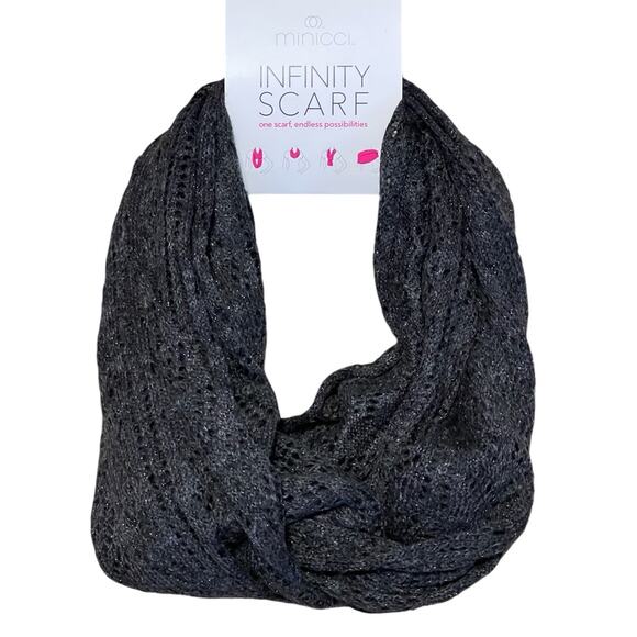 Minicci Women's Gray and Metallic Silver Threaded Infinity Scarf NWT - Picture 1 of 9